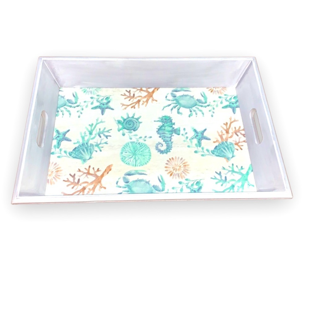 Decorative Coffee Table White Ocean Beach Serving Tray